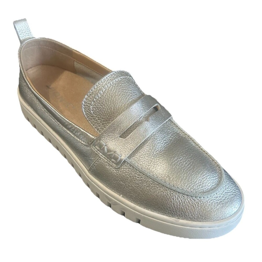 Vionic Uptown Womens Sz 10 Leather Penny Loafers  Slip-On Silver Metallic Shoes
